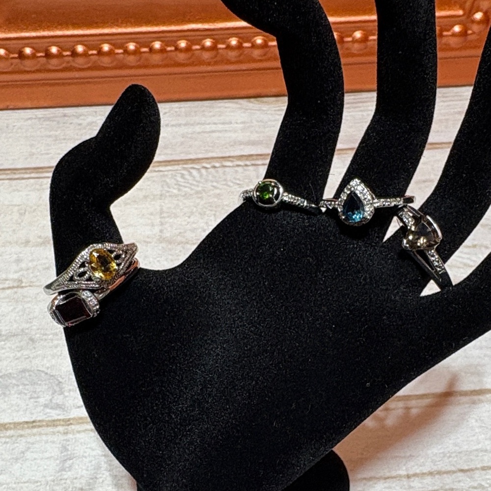 JTV Silver Ring Set with Yellow, Green, and Blue Gemstones